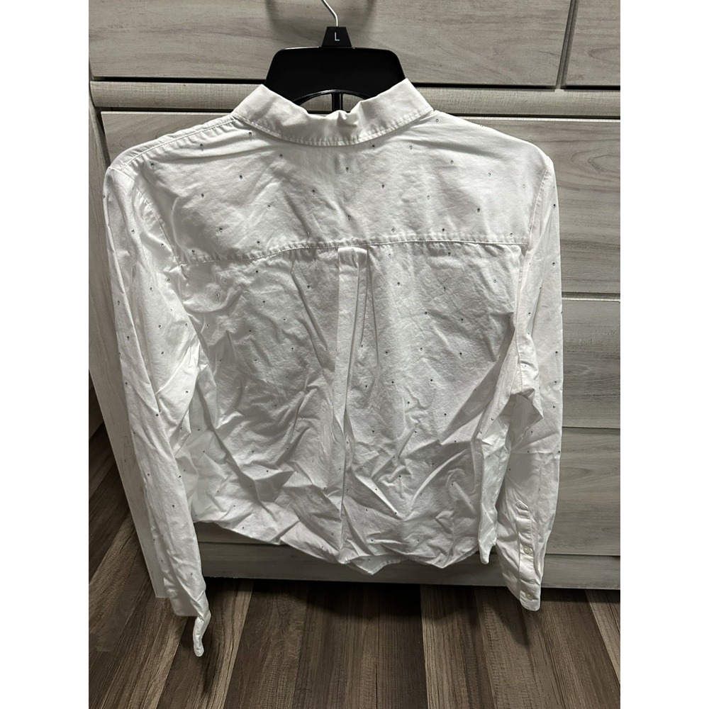 New J.Crew Modern Button Up Long Sleeve Shirt Rhinestone Detail White Sz medium